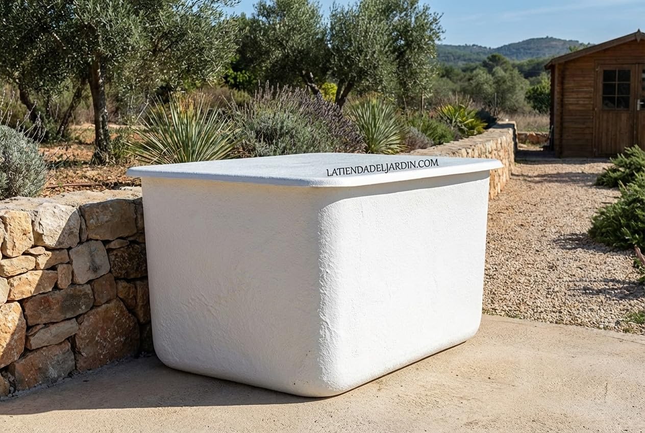 Suinga DEPOSITO de agua de POLIESTER fibra de vidrio 1000 LITROS rectangular + Tapadera. Largo 142 cm, Ancho 108,5 cm, Altura 85 cm. Apto para contener productos alimenticios.