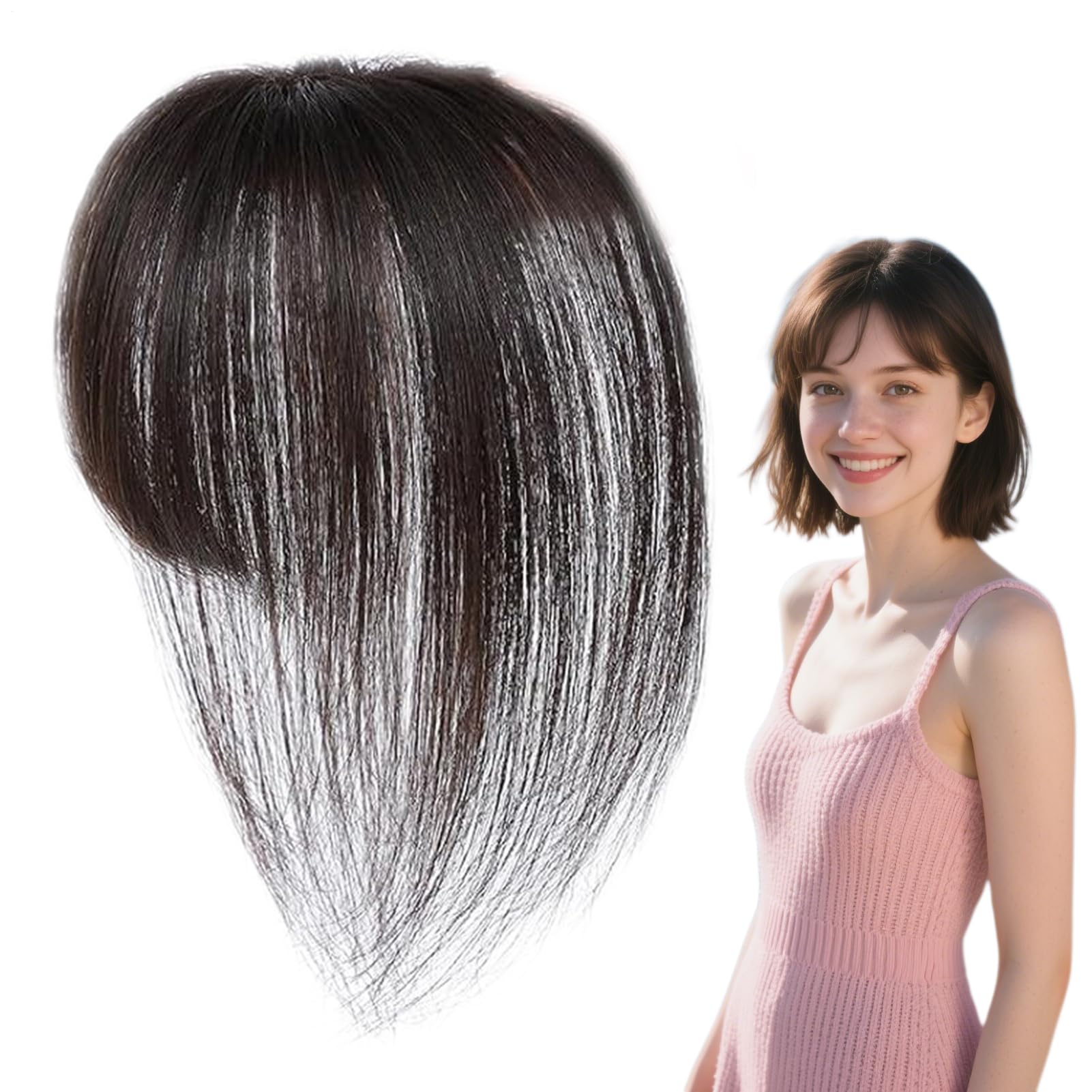 Flequillo postizo para disimular la calvicie de forma invisible con clips ajustables 8