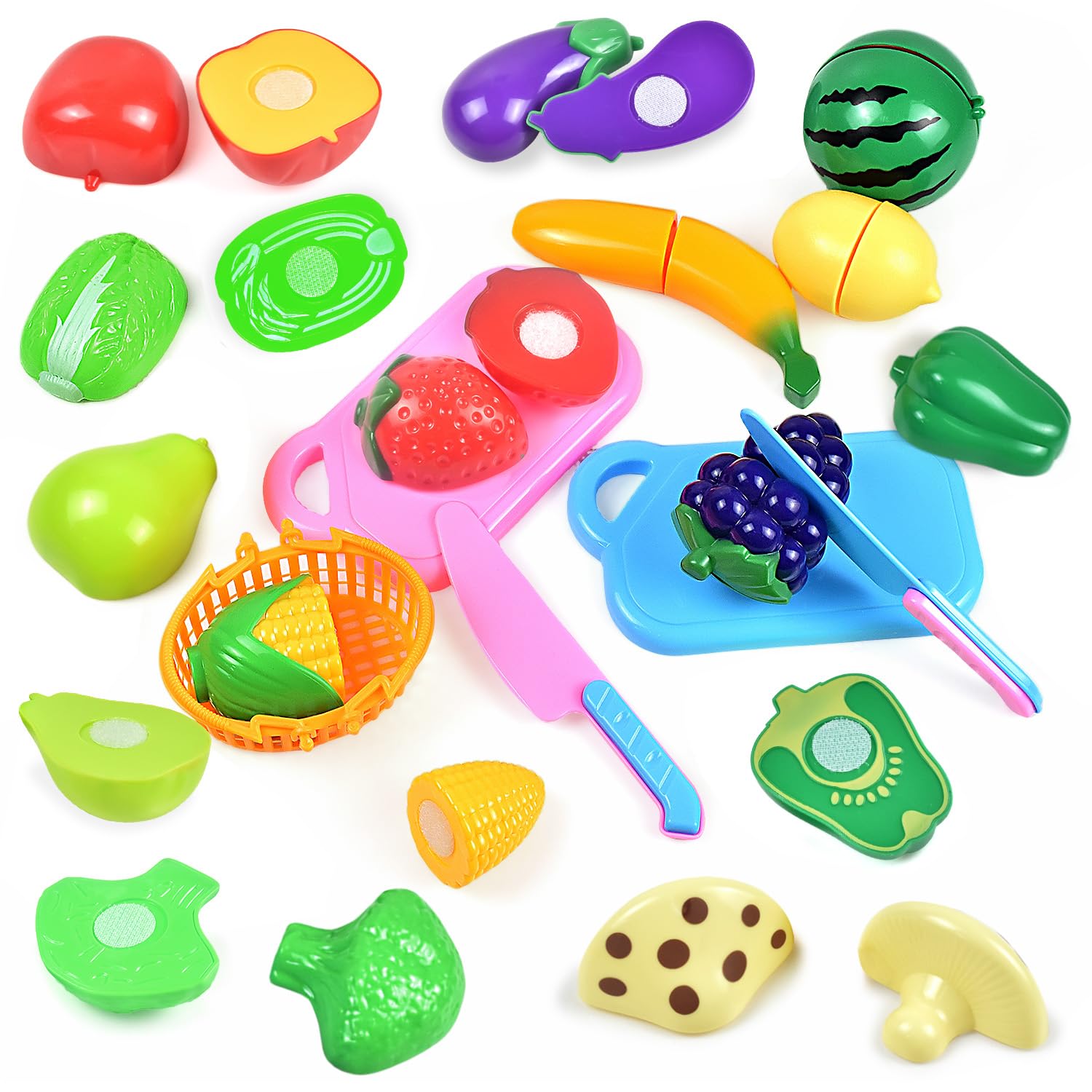 Innoocool Kids Play Food Toy 18PCS, Kitchen Fruits & Vegetables Toys for Toddlers Pretend Cutting, Pretend Food Toys for Boys Girls Birthday