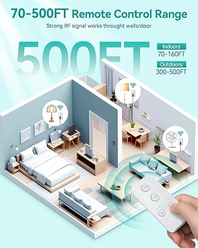 Miniatura 6 de Enchufe de salida de control remoto, toma de temporizador con control remoto, interruptor de luz remoto inalámbrico de 500 pies, enchufe