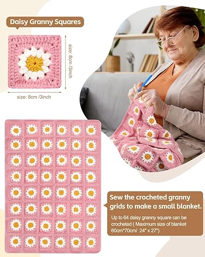 Miniatura 5 de Katech Kit de manta de ganchillo para principiantes, kit de manta de ganchillo cuadrada de abuela para adultos para aprender a ganchillo de