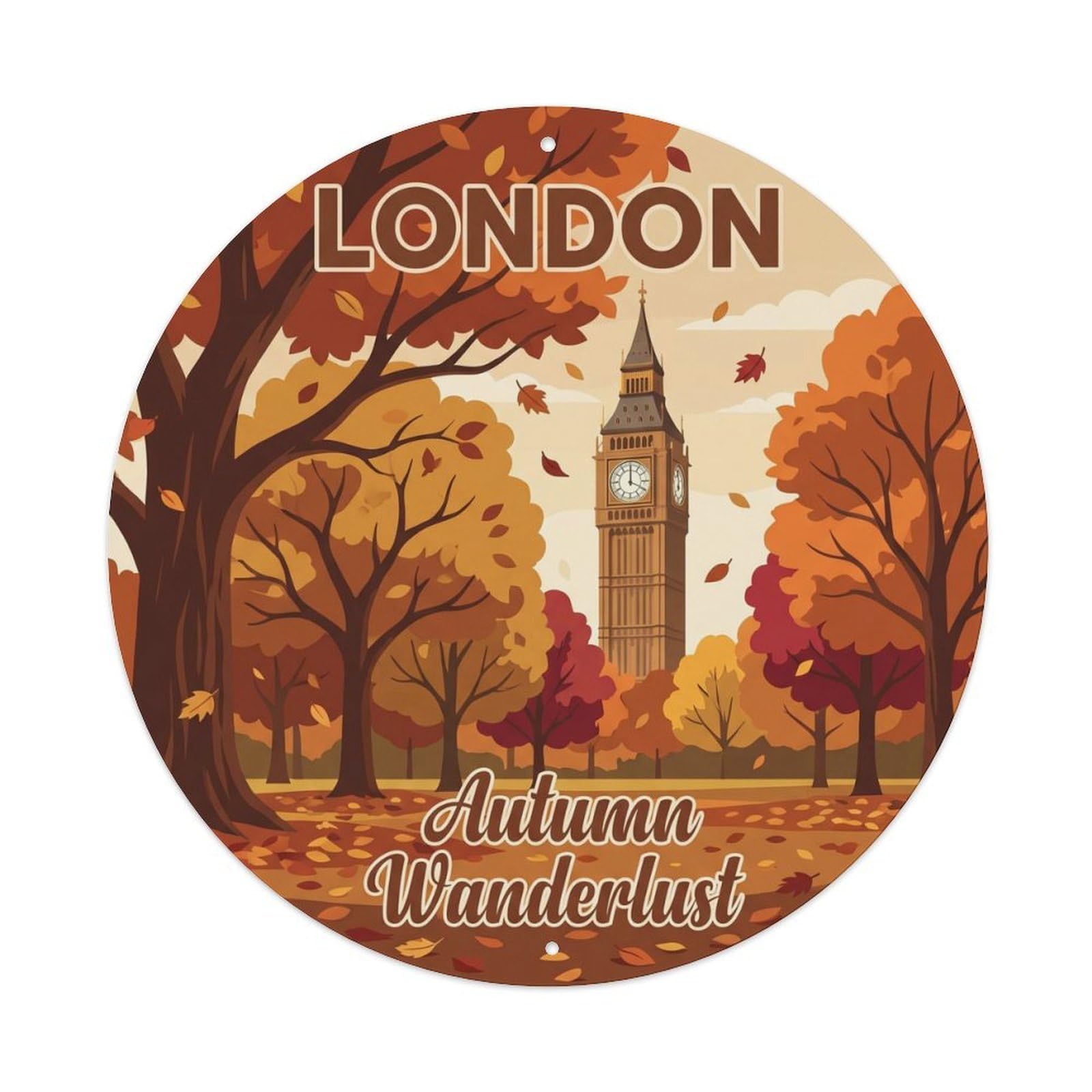 Okahys 8X8inch(20X20cm) Vintage Travel London Autumn Wanderlust Metal Tin Sign