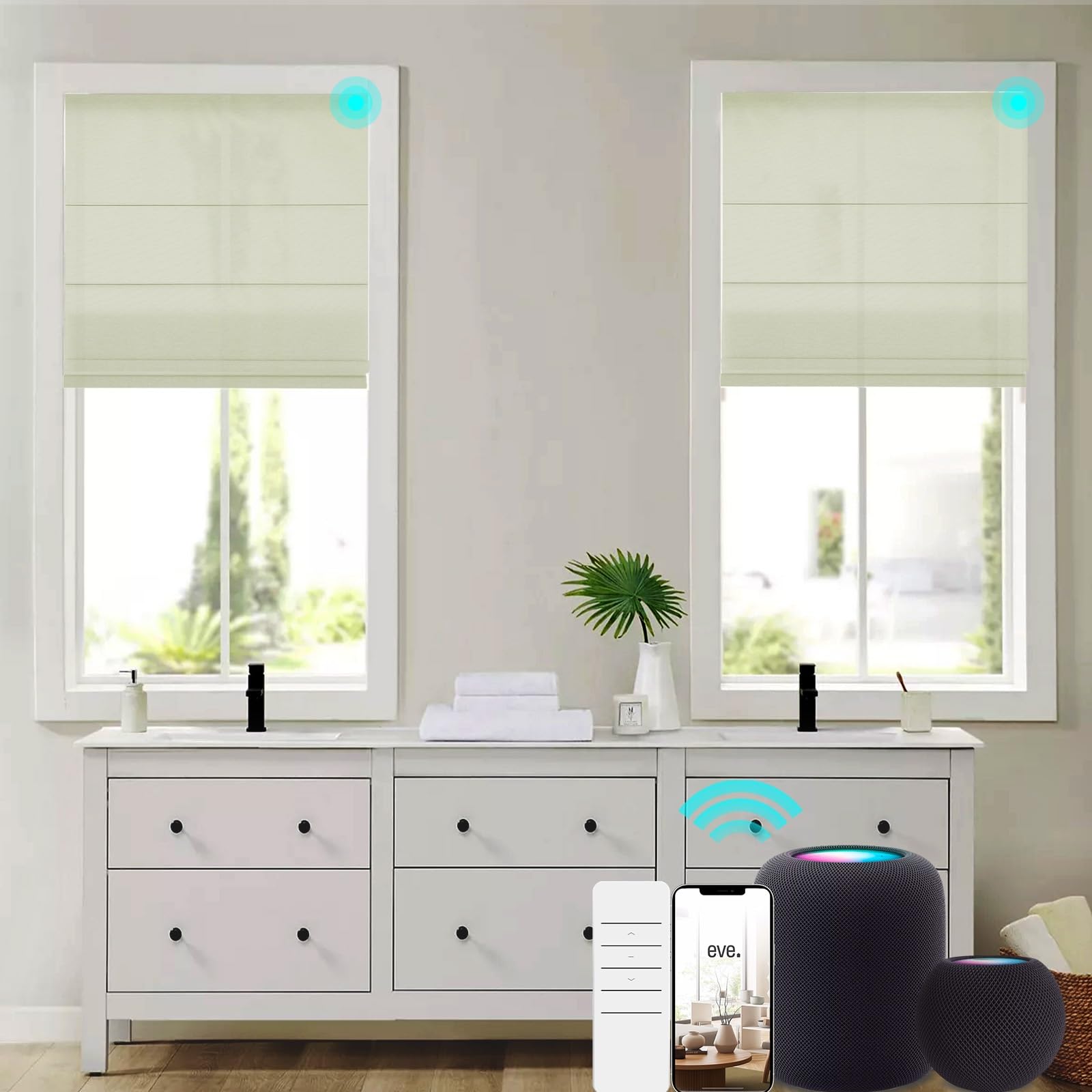 Changshade Smart Motorized Roman Shades with Remote Control Automatic Electric Power Blinds Light Filtering for Indoor Windows Custom