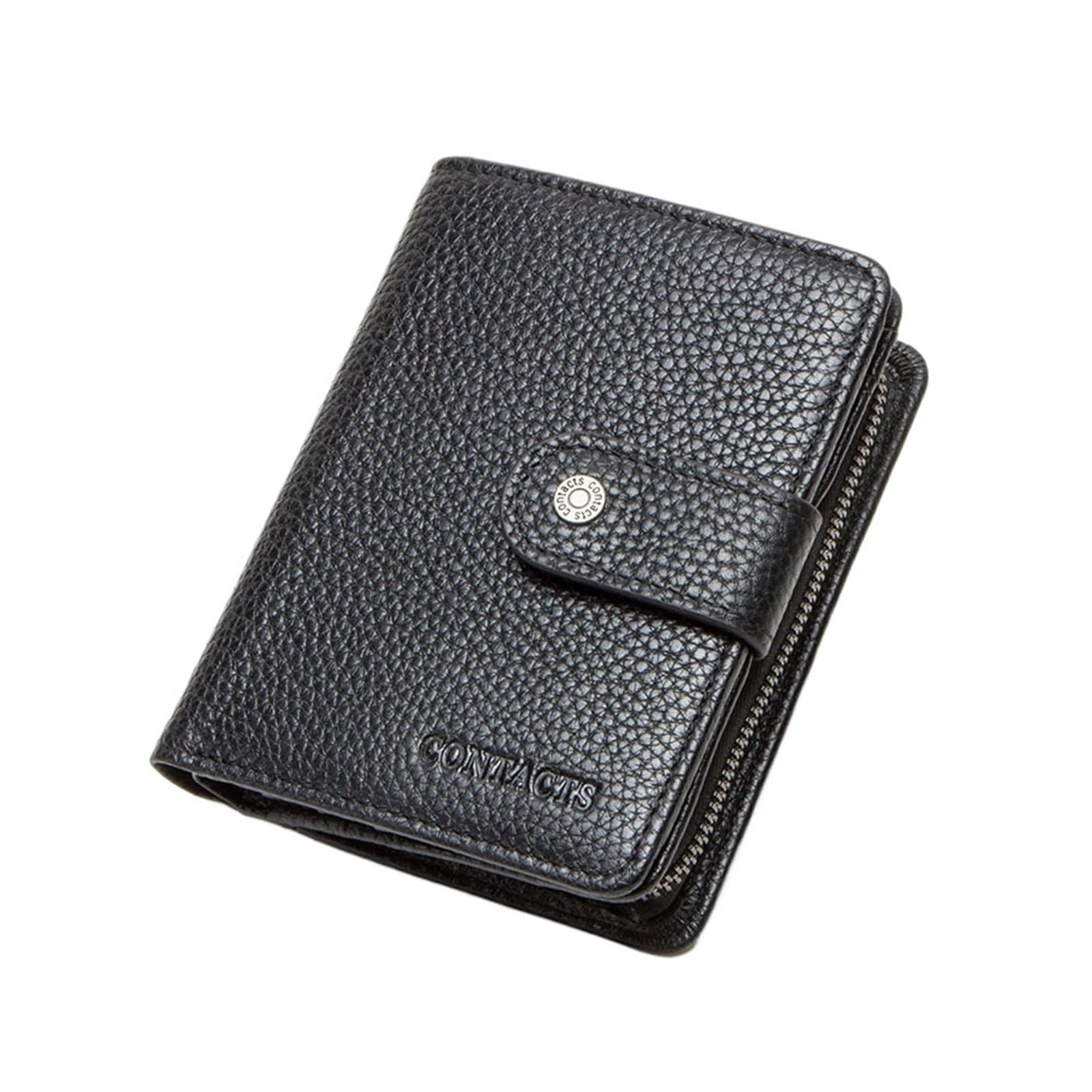 portamonete in pelle Portafogli corti in pelle da uomo con protezione RFID, portamonete vintage, porta carte, fermasoldi da uomo(Black)
