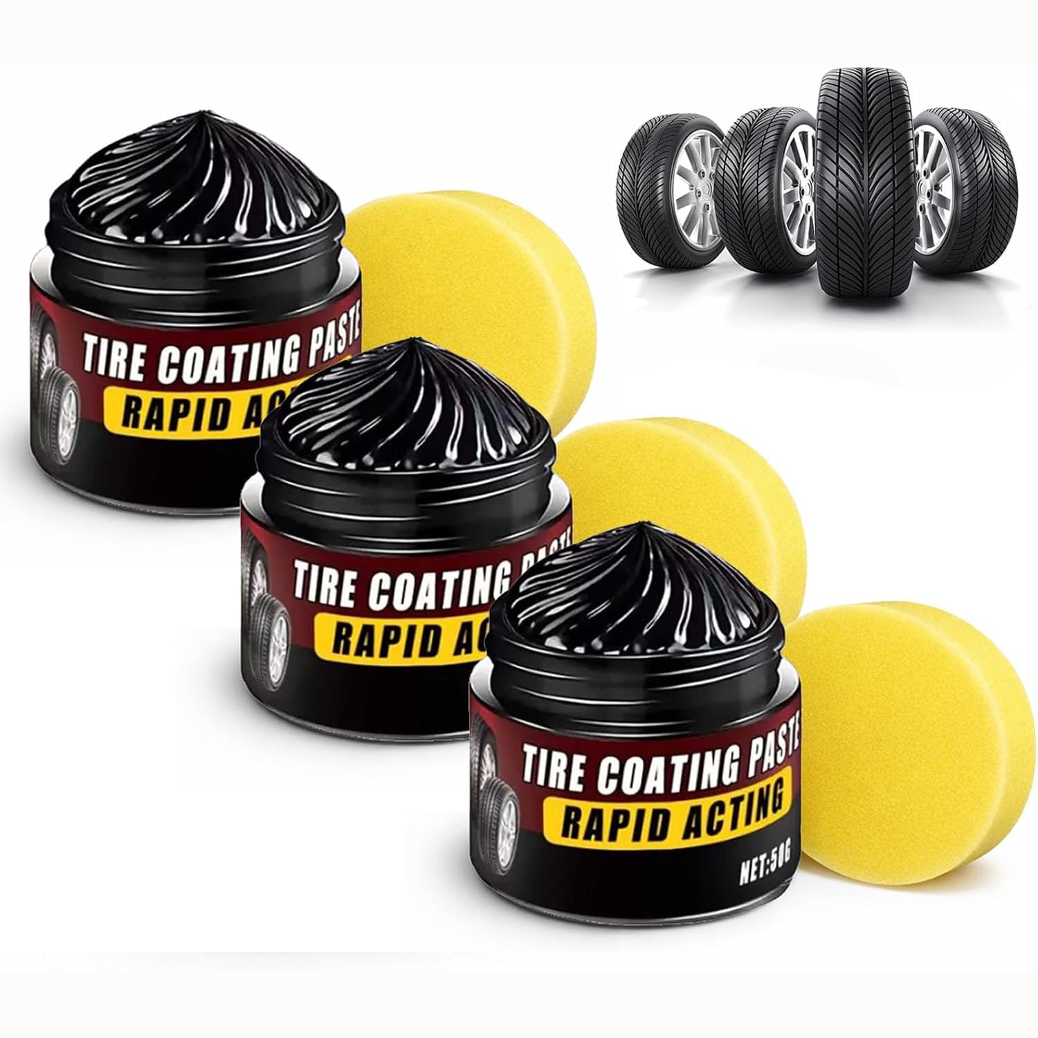 2026 Tire Coating & Trim Restorer, Bring Back the Original Deep Black Shine to Rubber and Plastic,Car Detailing Kit Tires Shines Applicator Shiny Stuff (3pcs)