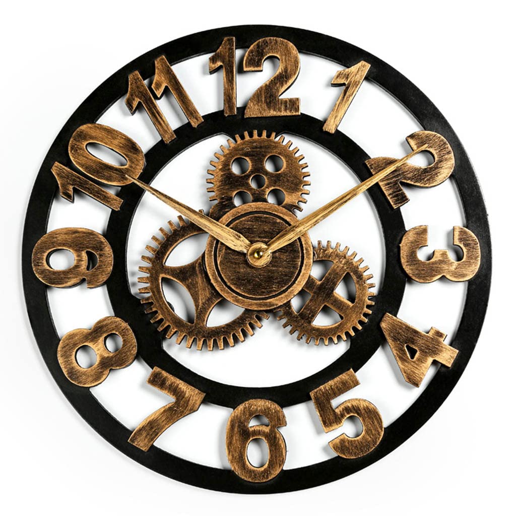 KRXSOBNV wall clock, European Industrial Metal Clock with Arabic Numerals, Silent Non-Ticking Battery Operated Retro Gear(Silver,40cm)