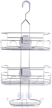 Kenney KN614124 Easy Slide 4-Way Adjustable Shower Caddy, 25.5 L x 12.25 W x 5 D Rust-Resistant Configurable Metal 2-Shelf Hanging Caddy with Soap Dish, Suction Cups and Razor Holders, Chrome