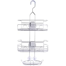 Kenney KN614124 Easy Slide 4-Way Adjustable Shower Caddy, 25.5" L x 12.25" W x 5" D Rust-Resistant Configurable Metal 2-Shelf Hanging Caddy with Soap Dish, Suction Cups and Razor Holders, Chrome