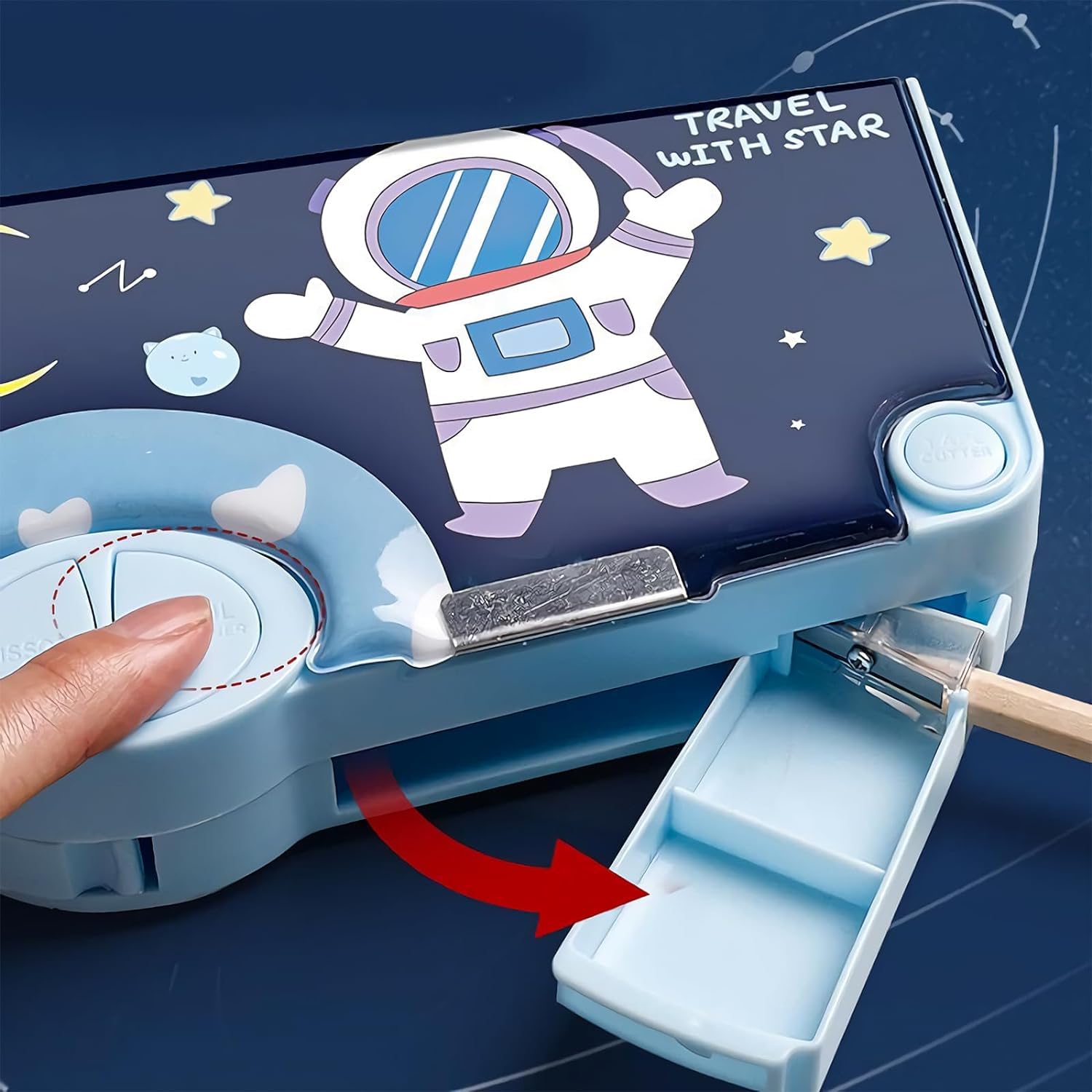 DD RETAILS Multifunctional Space Pencil Case || Cartoon Pattern Stationery Set with Pop Out Scissors and Sharpener || Large-Capacity Pencil Case for Boy & Girl (Pack of 1) (Magnetic Pencil Box) 3