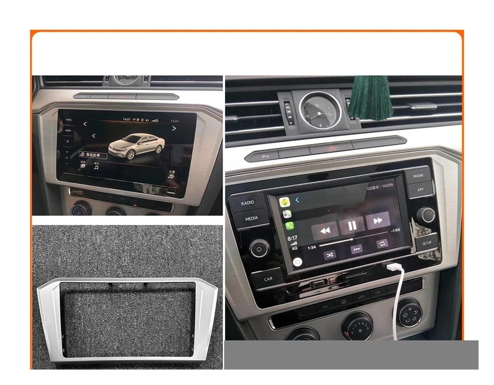 Mascherina Autoradio Cornice Stereo per VW per Passat B8 Dopo Il 2018 Anni MIB 3 Cornice Radio Pannello CD da 8 Pollici OEM ABS Headunist Schermo Argento