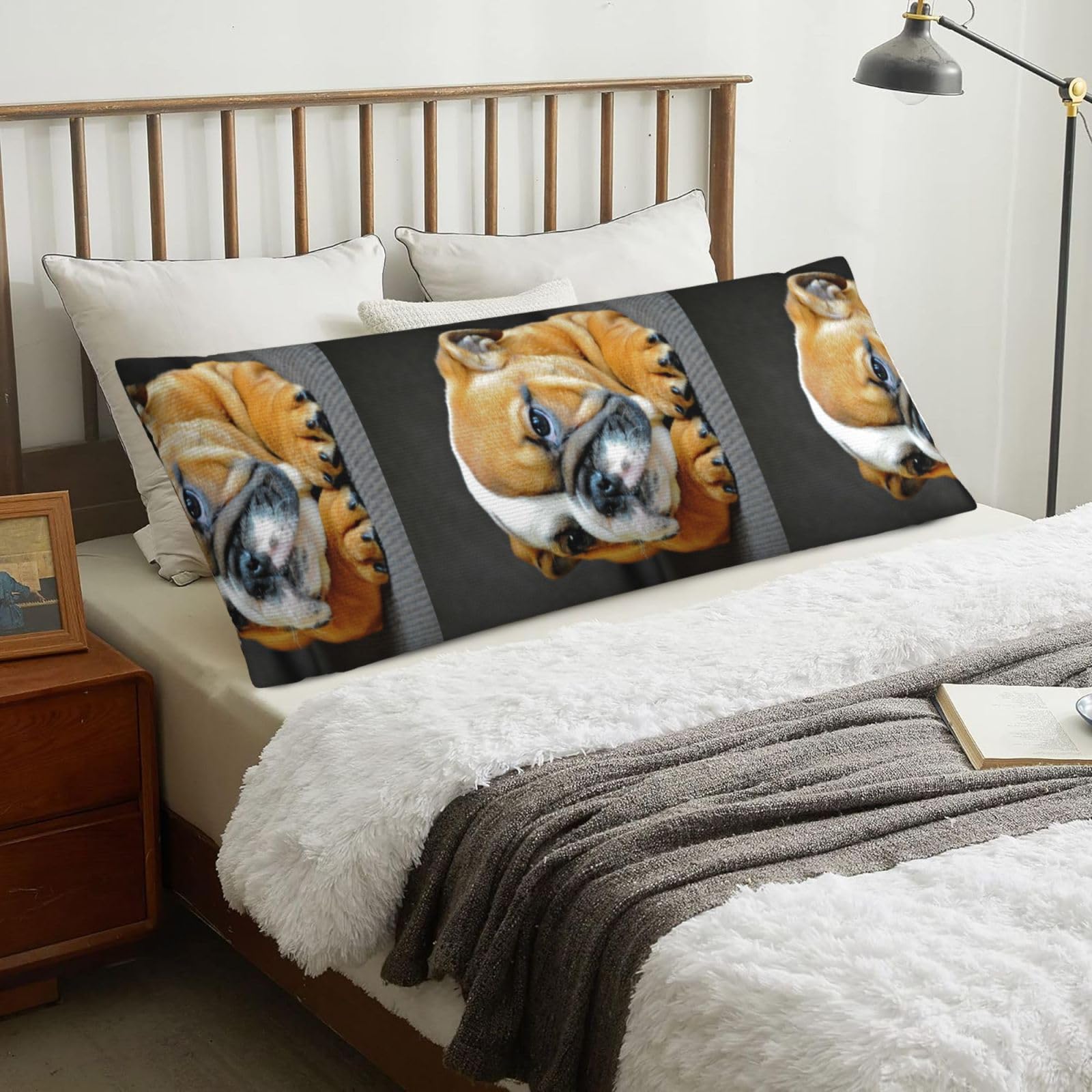 English Bulldog Puppy Dog, Body Pillow Cover with Zipper,Long Body Pillowcase 20 x 60 in