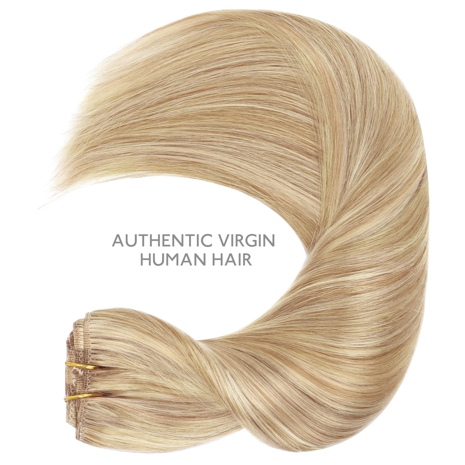 WENNALIFE Clip in Extensions Echthaar 75g 35cm Hellblond Highlights Goldblond Remy Natürliche Haarverlängerung