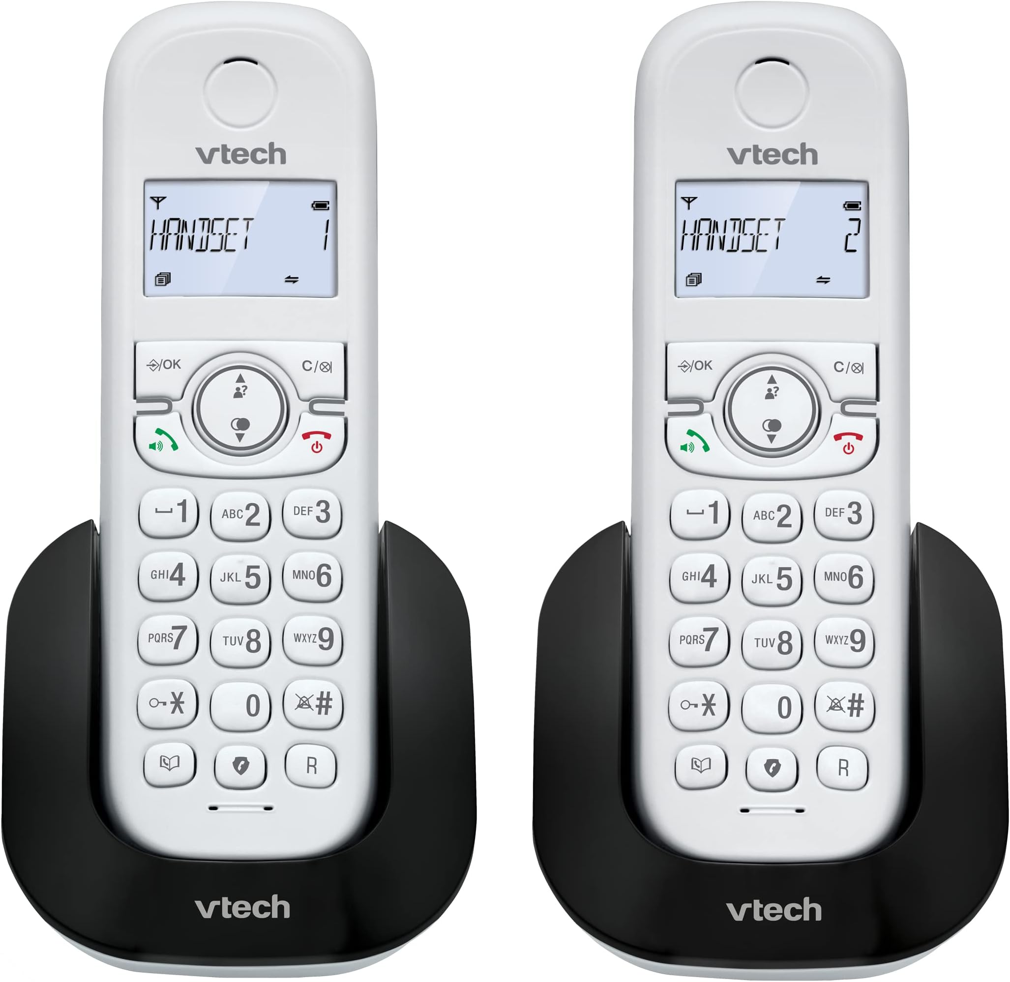 CS1501 2-Handset Dual-Charging DECT Cordless Phone with Call Block, Caller ID/Call Waiting, Handsfree Speakerphone, Backlit Display and Keypad