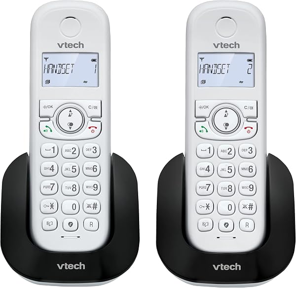 VTech CS1501 Home Duo Téléphone sans Fil DECT Double Charge, téléphone Fixe Extra Solide, Mains Libres, Serrure et Identification de l'appelant, écran rétroéclairé et Clavier - Blanc - 1