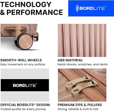 Bordlite 24 Inch Medium Suitcase (65x41x25cm) Lightweight ABS Hard Shell Checked Luggage – Durable Travel Case with 360 Spinner Wheels, Telescopic Handle & Combination Lock – Rose Gold