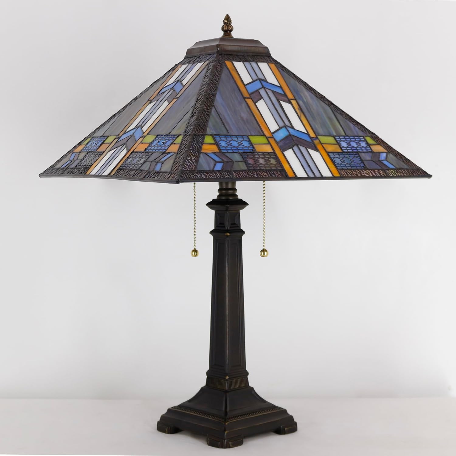 Tiffany Table Lamp Blue Cloudy Mission Style Stained Glass 16X16X23 Inches Desk Reading Light for Bedrooms Living Room Study Home Office