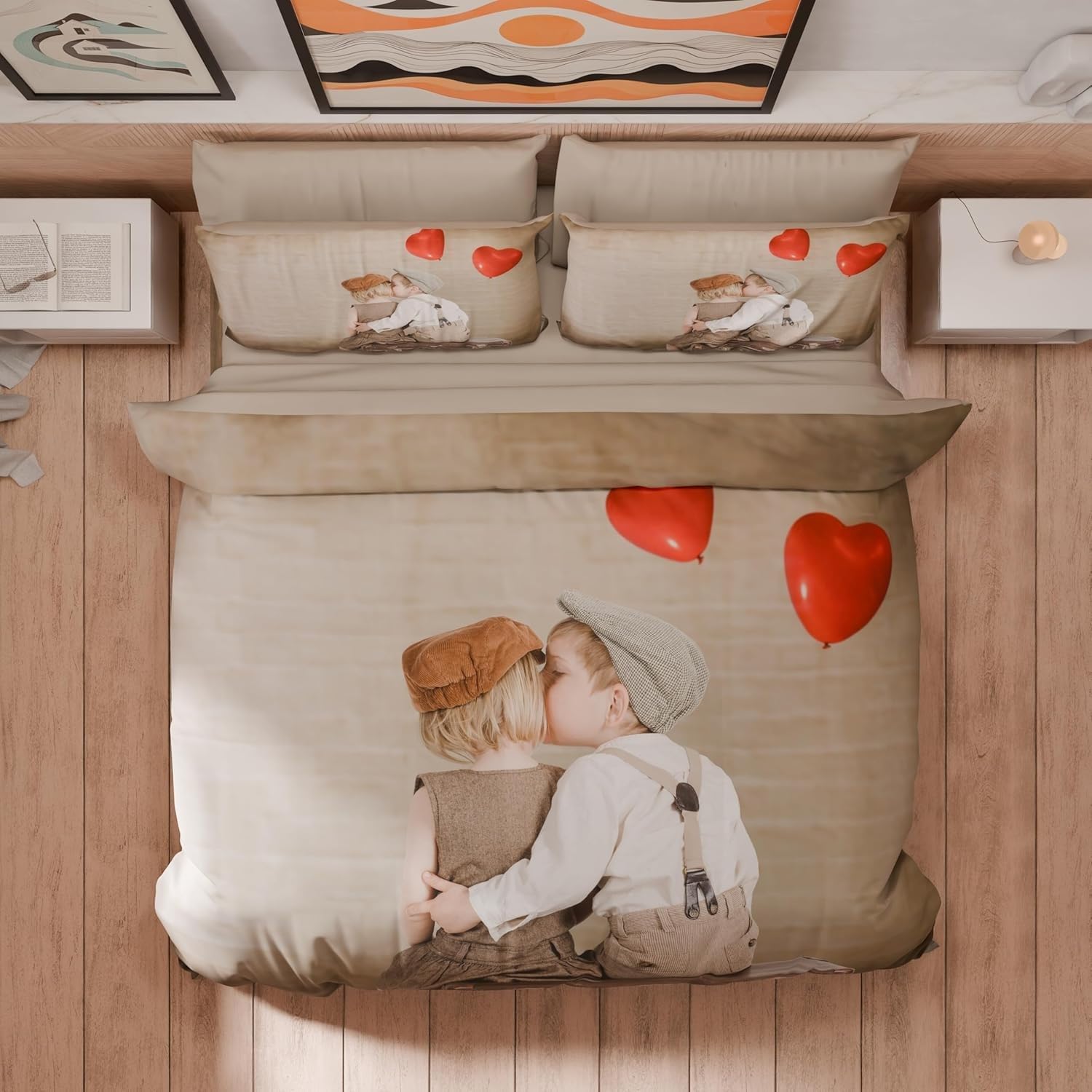 Housse de couette 200x200 cm avec 2 taies d'oreiller motif enfantin