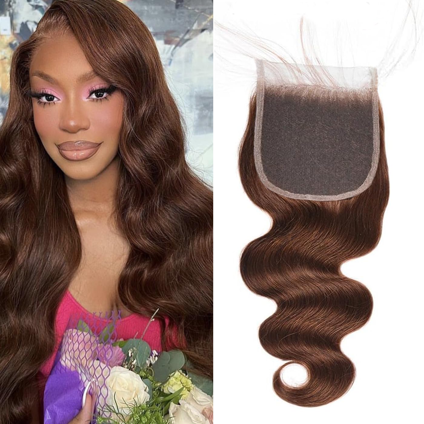 Chocolate Brown Lace Closure 5x5 Lace Front Closure Human Hair Body Wave Color #4 Closure 100% Unprocessed Human Virgin Hair Plucked With Baby Hair 18