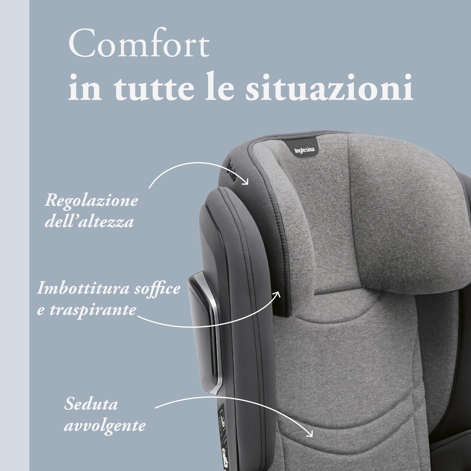 Inglesina Cartesio i-Size Seggiolino Auto, Isofix, per Bambini da 3 a 12 Anni circa, dai 100 ai 150 cm, Stone Grey