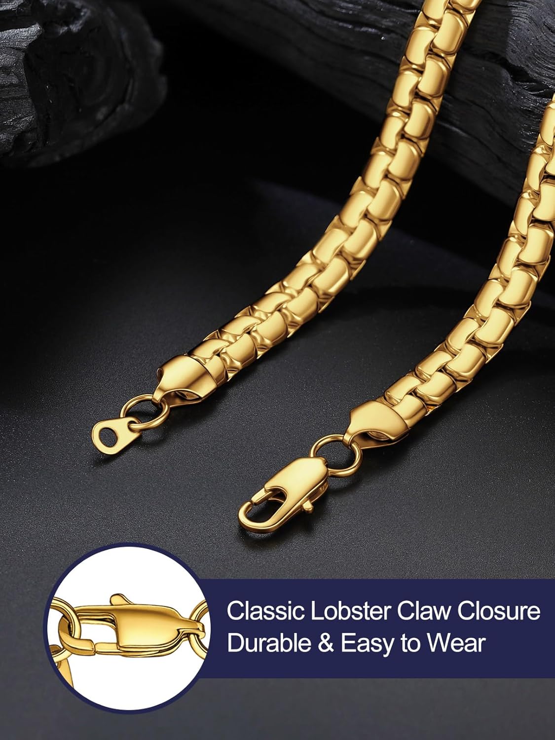 Bandmax Solid Stainless Steel 2MM/4MM/6MM/8MM Flat Box Link Chains for Men Women Silver/Gold/Black Rolo Cable Chain Necklaces Length 14"-30", Gift Packed - Image 3