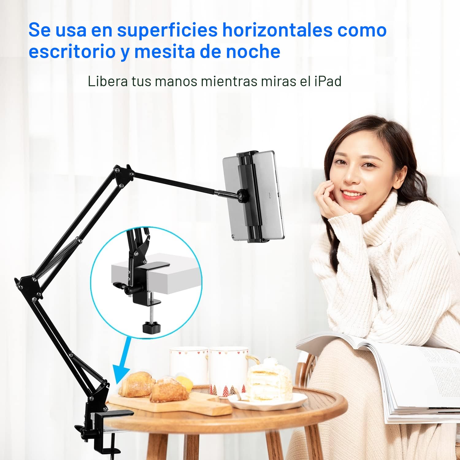 SAMHOUSING Soporte giratorio de 360 grados para tablet y teléfono – Brazo de aluminio estable para iPad y otros dispositivos de 4,5 a 12,9 pulgadas
