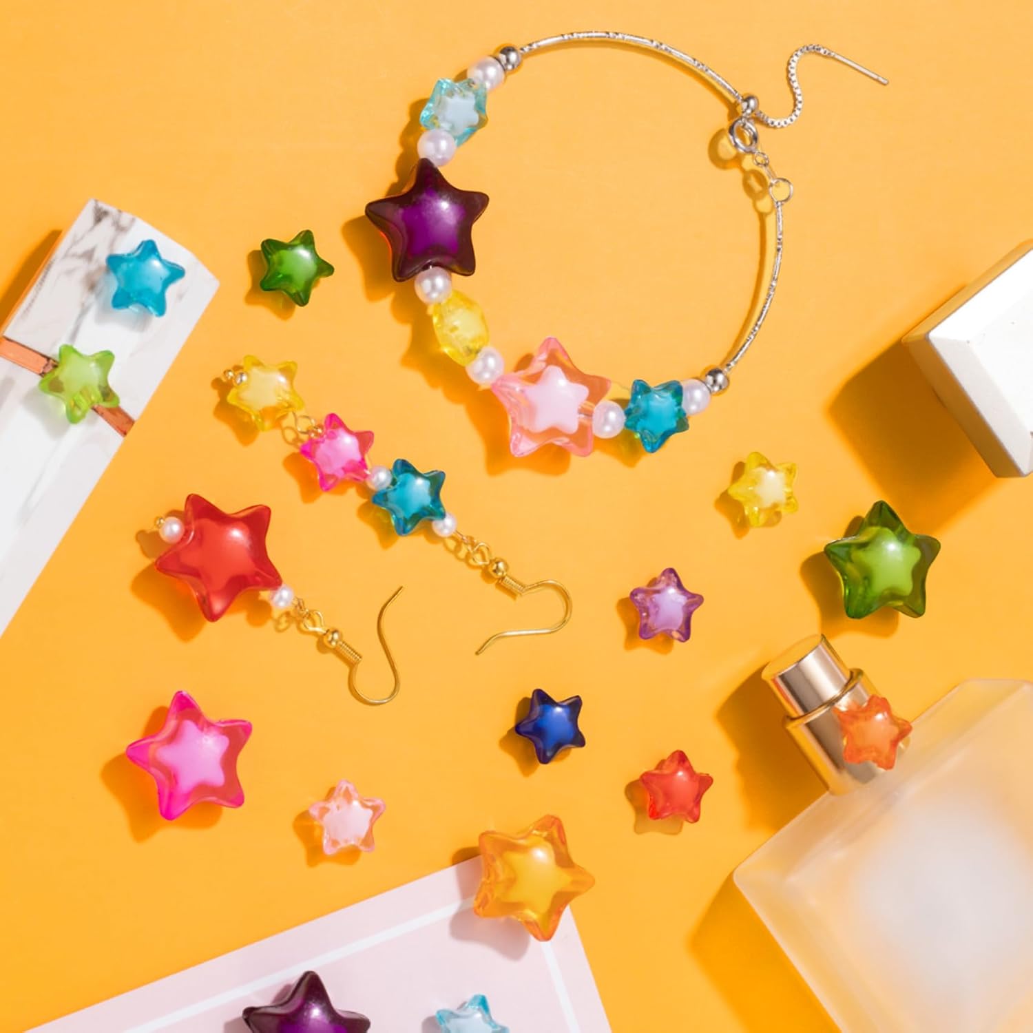 60PCS Acrylic Star Beads, 2 Sizes Colorful Star Shape Charming Beads, Glossy Loose Spacer Star Beads Bead Bulk for Jewelry Making, DIY Crafts, Hair - Image 3