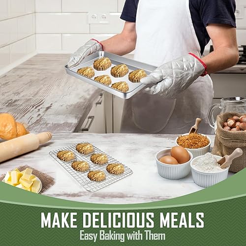 Miniatura 5 de Joyfair - Bandeja para hornear de 10.4 pulgadas con juego de estante, bandeja rectangular de acero inoxidable con estante de enfriamiento,