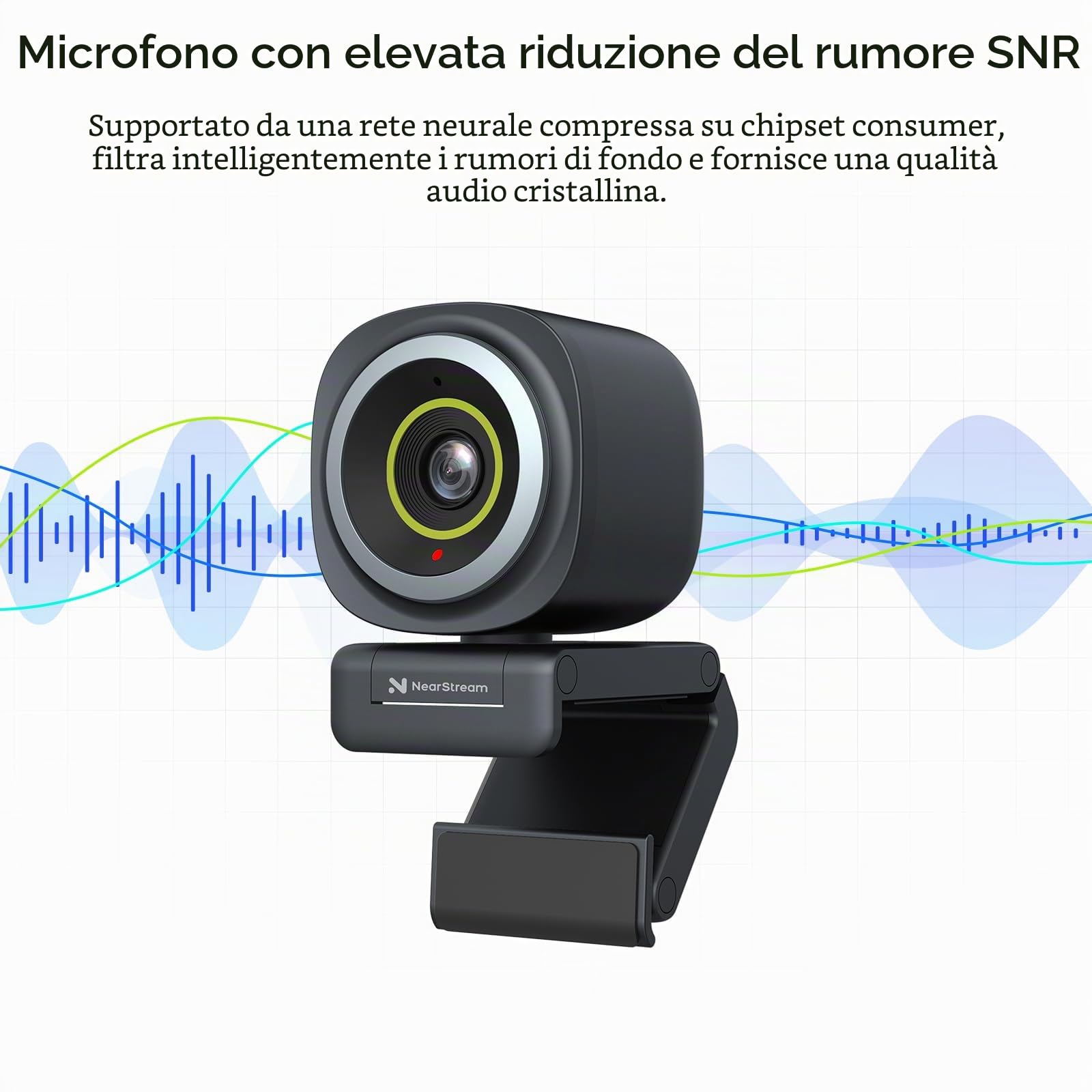 NearStream V02 Webcam 2K PC 1080p 60fps, Autofocus,Riduzione Rumore | webcam USB 2K a 30 fps, campo visivo di 60°/75°/95°, controllo tramite software, plug & play, acquisizione audio fino a 3m