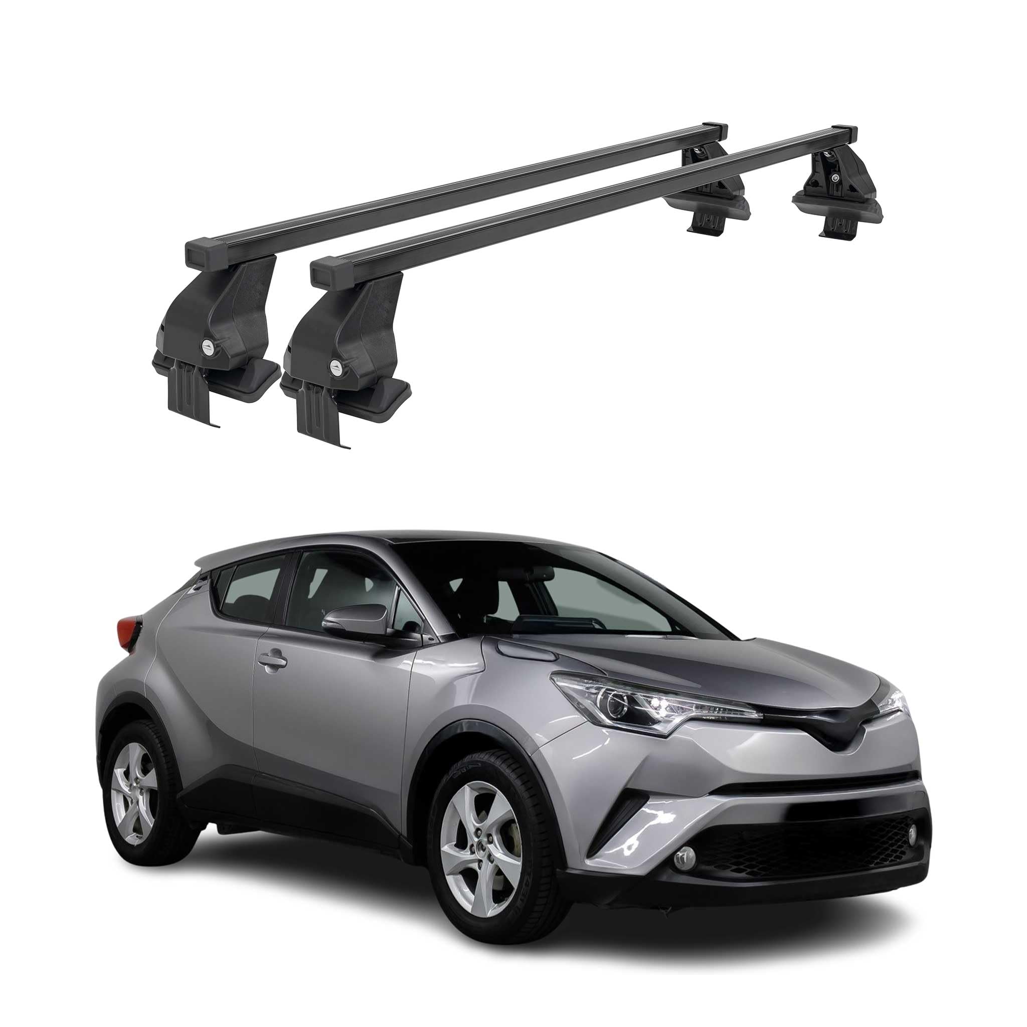 OMAC Barre di carico trasversali in acciaio per Toyota C-HR I 2016-2023 – Antifurto incluso – Testato con city crash – DIN 75302:2019 – ISO/PAS 11154:2006 – Carico massimo 50 kg Nero
