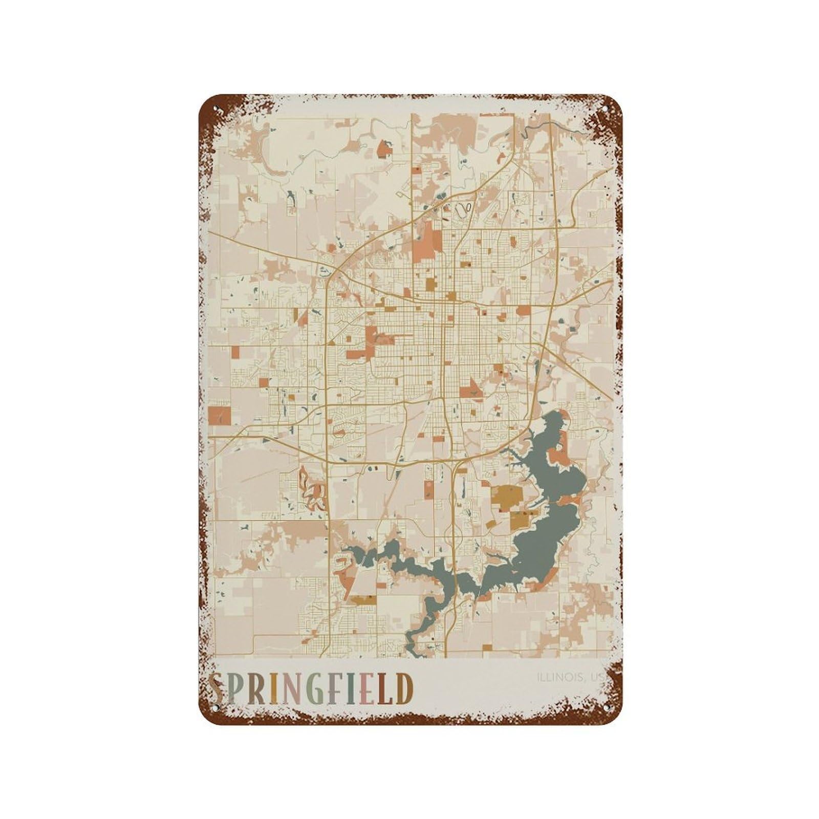 xiaoxiaoshen Springfield Map Illinois Travel Gift Boho Wall Decor Art Metal Tin Poster Modern Home Decor Art Home Bar Shop Decorations Vintage Sign 30x20cm