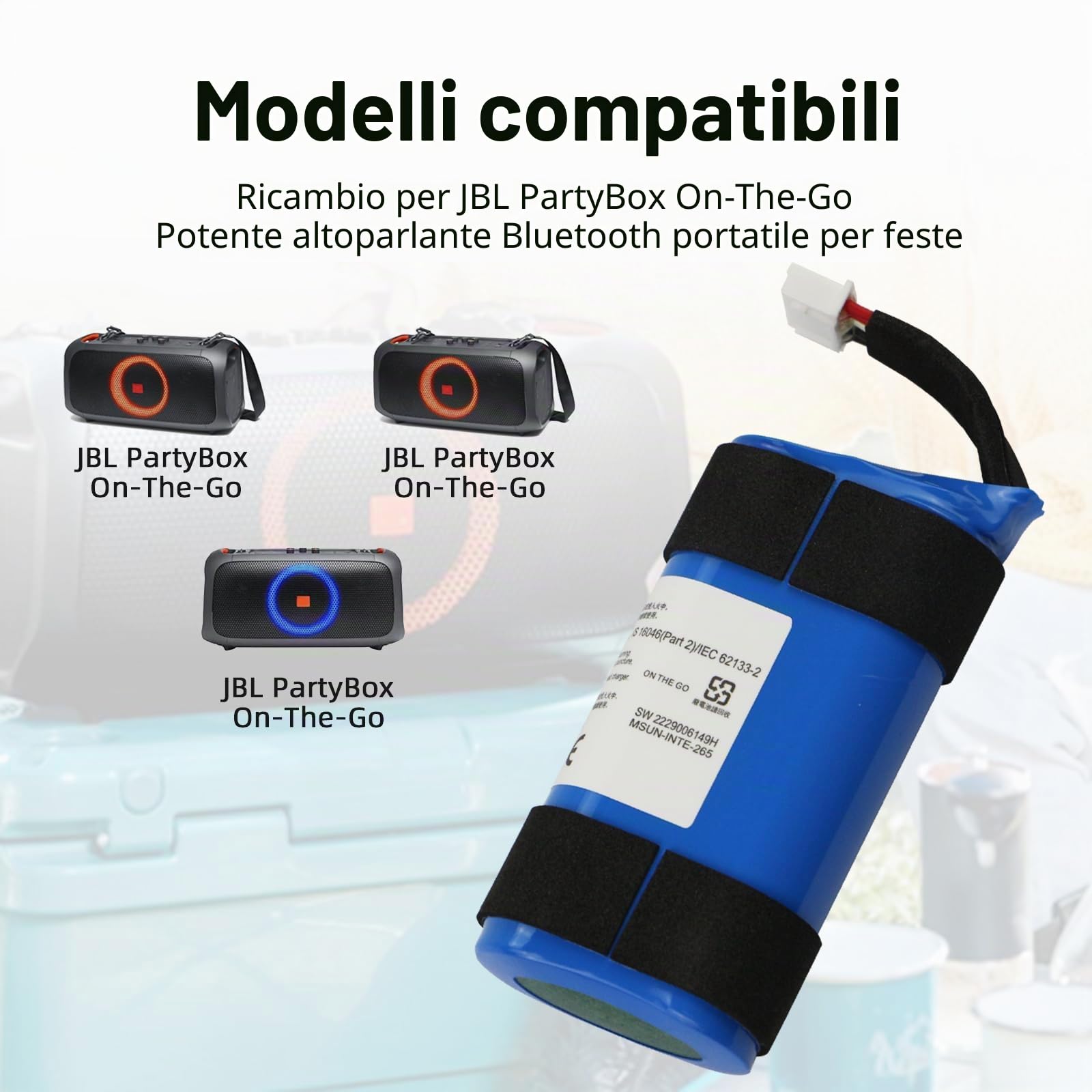 K KYUER SUN-INTE-265 Altoparlante Batteria per JBL PartyBox On-The-Go Powerful Portable Bluetooth Party Speaker Battery with Tools 2475mAh 7.2V