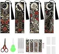NEGEKFKX 4PCS Bohemia Moth Flower Cross Stitch Bookmark Kits 14CT Stamped DIY for Adult Beginners - Complete Embroidery Set