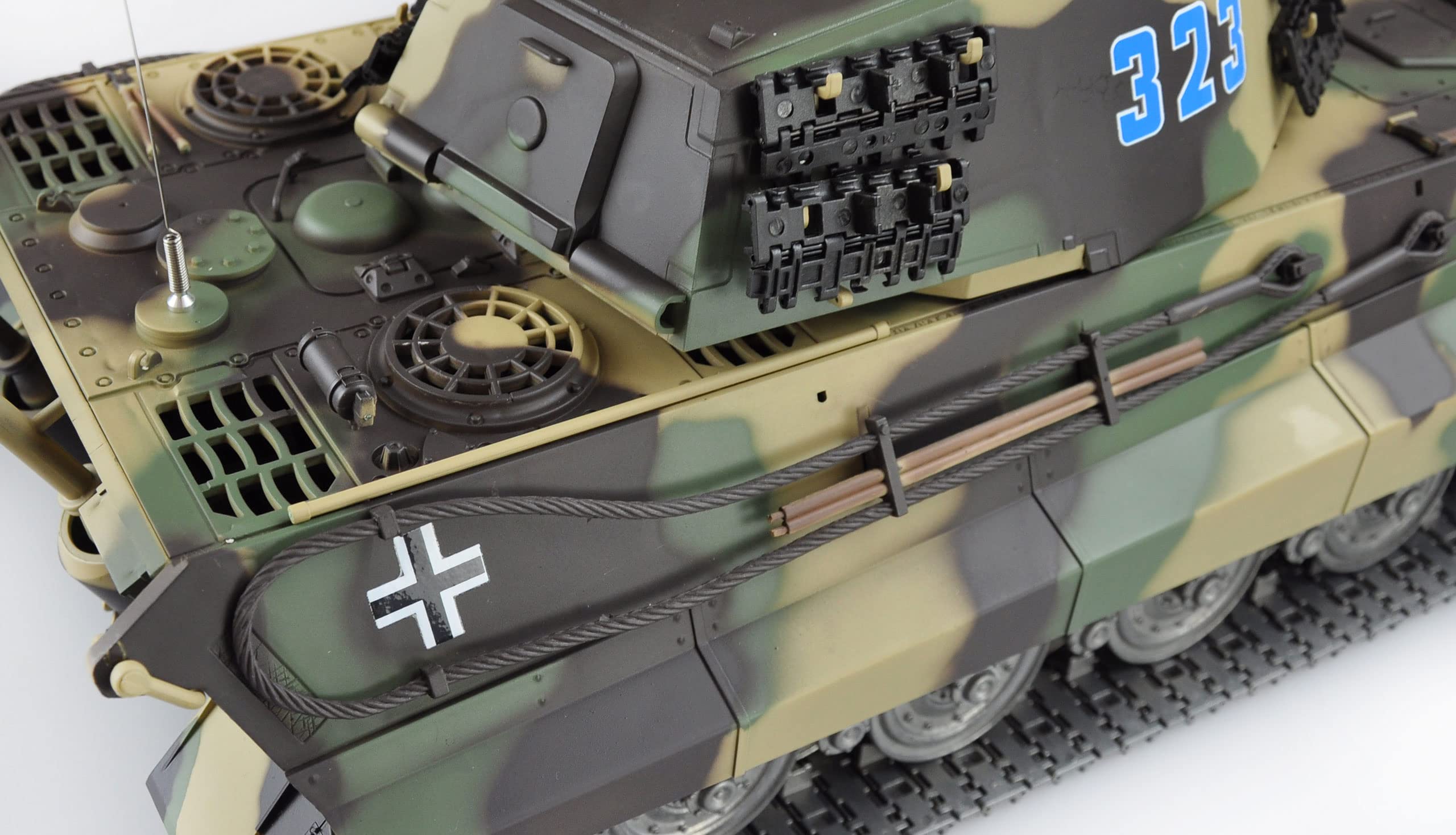 Tanque RC Amewi Königstiger Henschelturm 1:16 Professional con transmisión de metal, cadenas de metal, propulsores y conductores, ruedas MetaIl, versión IR/BB TK 7.0