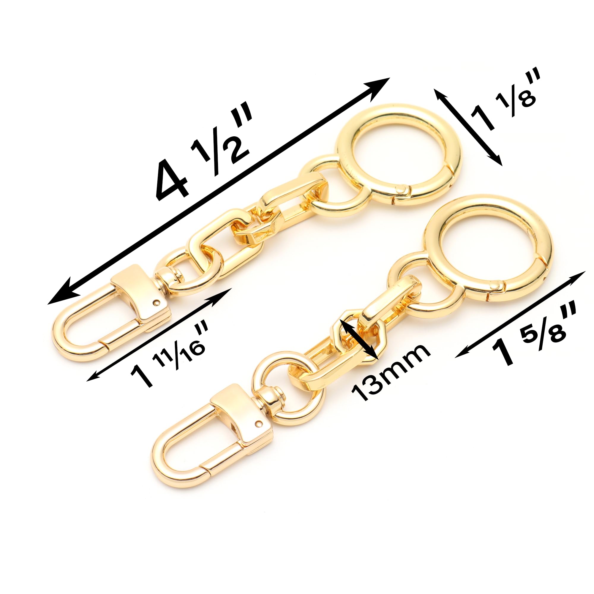 Bag Charm Bag Strap Extender Gold Metal Accessory [Set of 2 Pieces] for Women Handbag - 12mmRectOctLarge 4.5