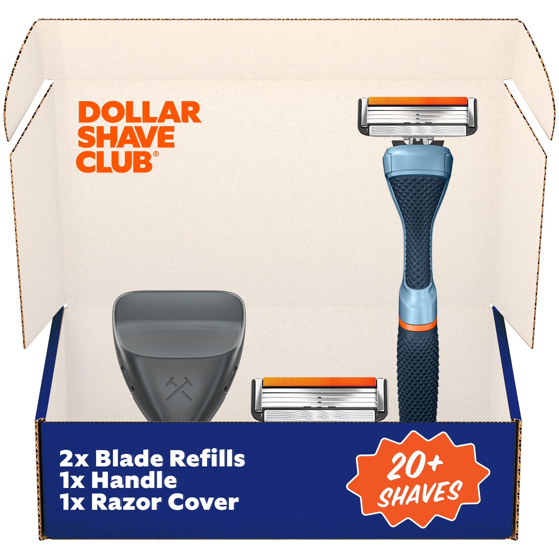 Dollar Shave Club | The Guest Pass Shave Set | 2 Swift Rinse Refill Cartridges, 1 Handle (Blue), 1 Razor Cover