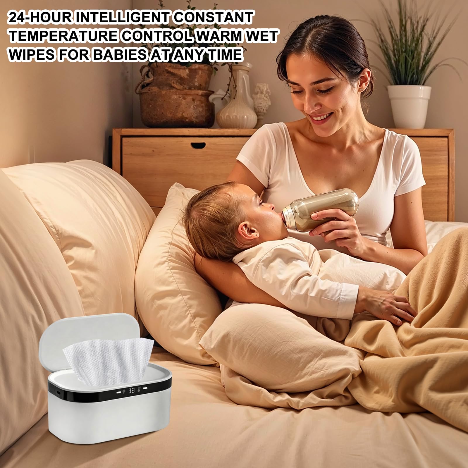 Chauffe-lingettes Bébé, Portable USB Wipes Heater, 3 Niveaux de Chauffage Rapide, Wipes Incubator for Camping, Home, Car, Travel