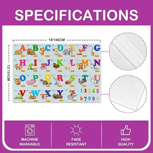 Miniatura 4 de Juego de 4 manteles individuales educativos para niños, de 12 x 18 pulgadas, con números del alfabeto ABC, manteles individuales para decoración de