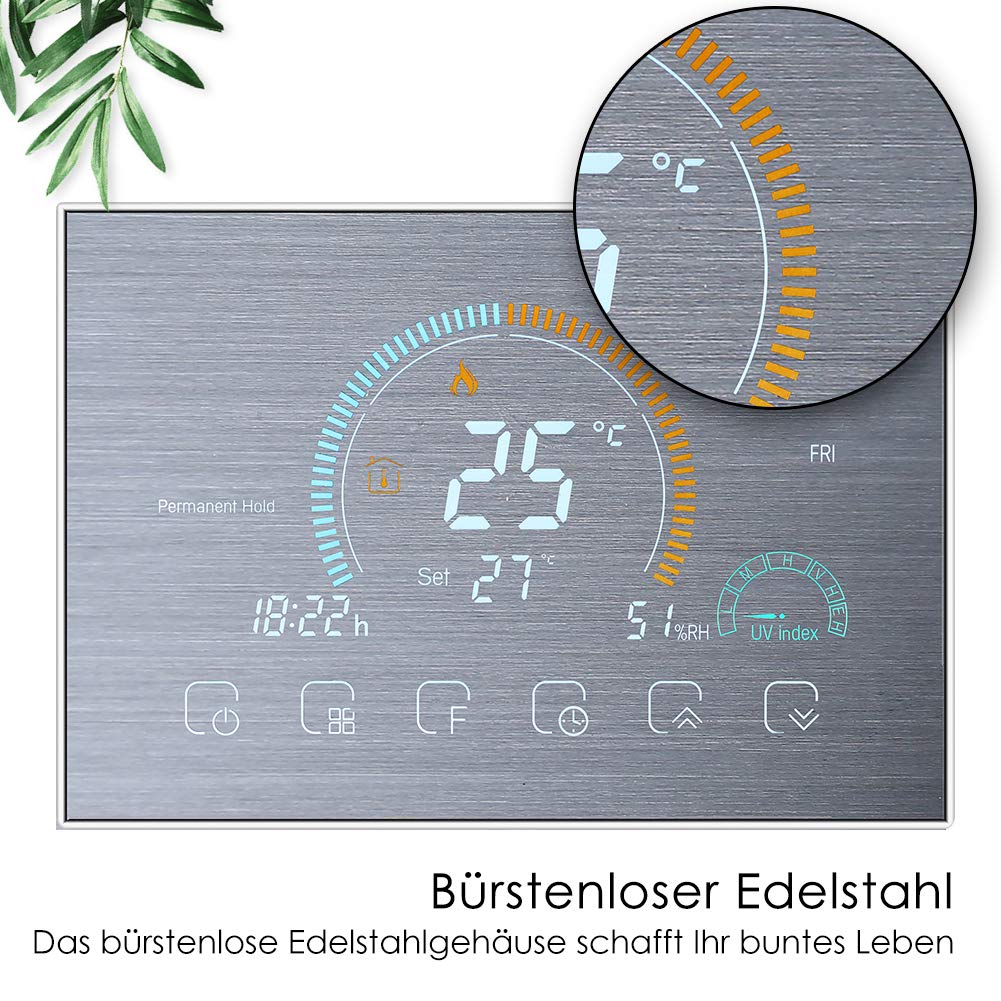 WiFi Smart Thermostat Alexa Google Home-Digital Raumheizung Thermostat Controller Drahtlos, Programmierbarer Temperaturregler, Wetter, UV-Index, Luftfeuchtigkeit Hisplay, 16A
