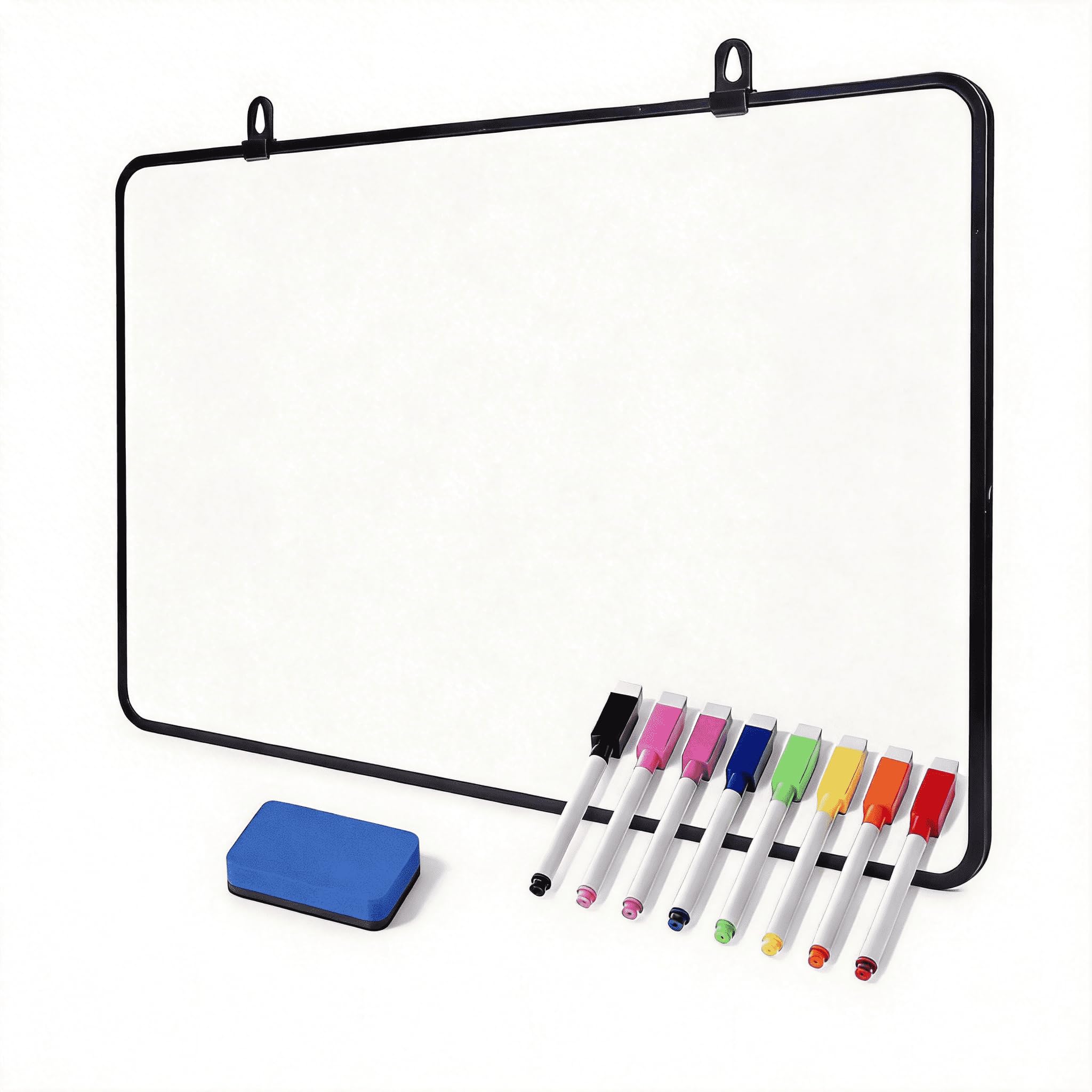 DumanAsen Dry Erase Whiteboard, Double Sided White Board with Dry Erase Pens and Eraser for School, Home, Office, Remote Learning (Black, 60cm*45cm)
