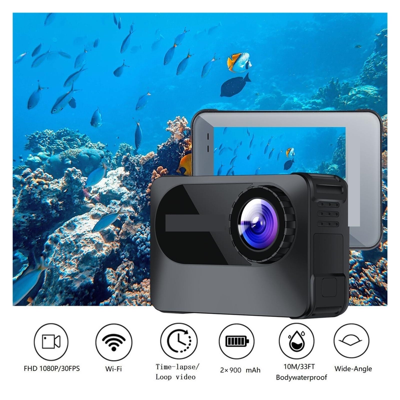 Action Camera Sport 2.0 inch Screen 10M Underwater Body Waterproof Helmet Registrazione Video Alta Risoluzione(No SD Card)