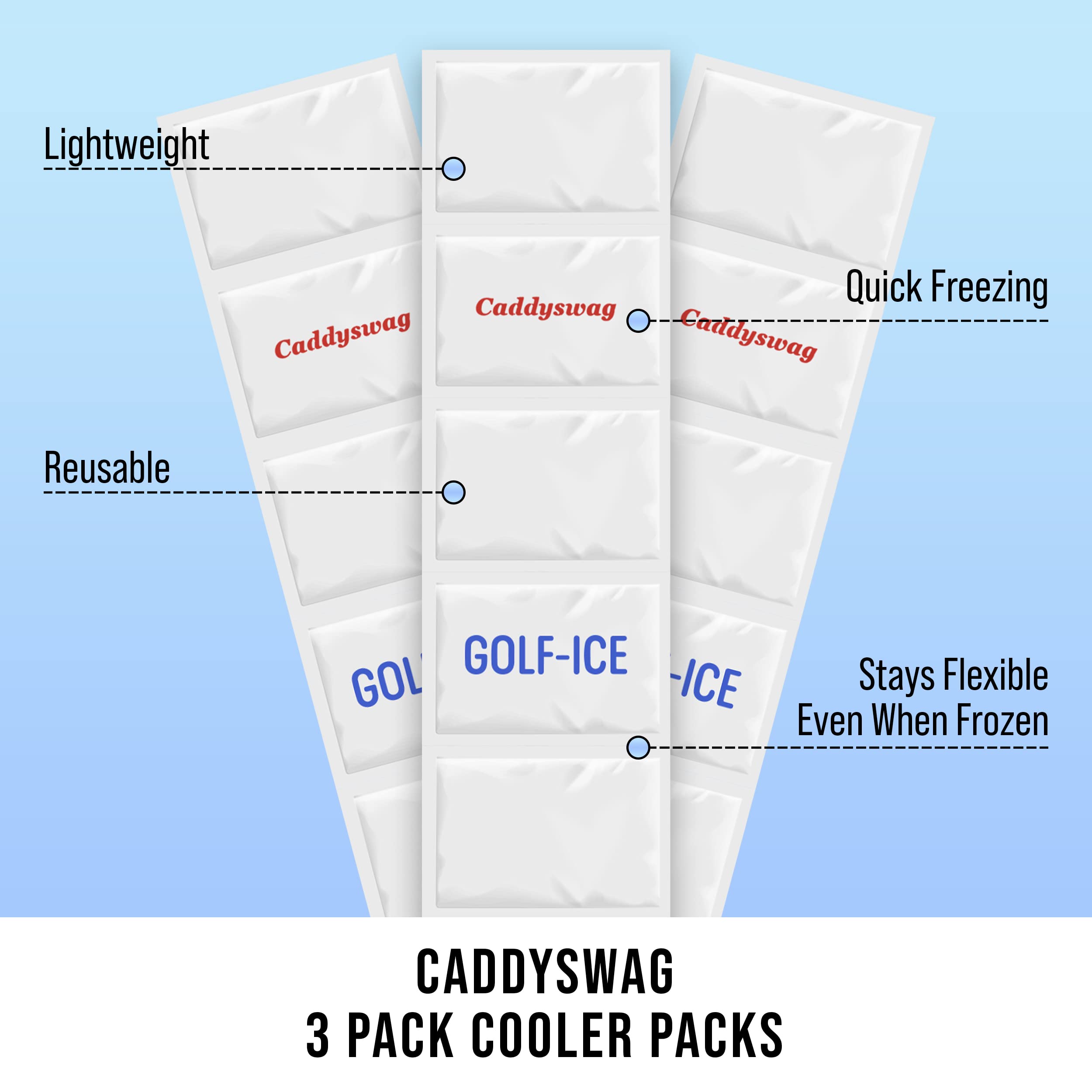 Caddy Swag Ice Packs for Golf Bags - Reusable, Flexible Gel Packs are a Great Cooler Accessory for Drinks and Food While Golfing, Camping, and More - Pack of 3