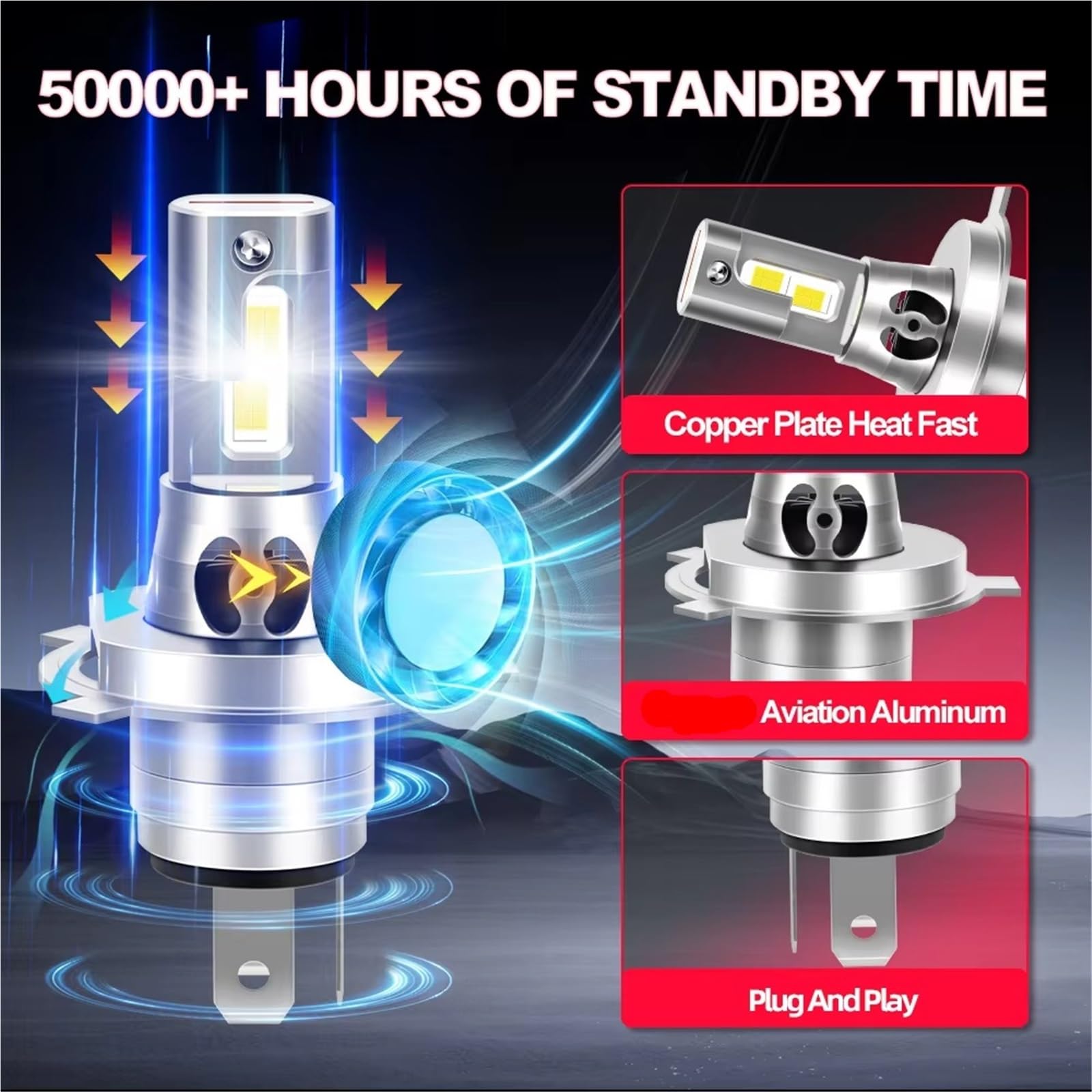 Ampoule De Phare De Moto LED H4 H7 H11, DC 12V 60W 15000LM, 1 Pièce, Scooter 3570 Puces, Lampe Hi Lo Phare Travail Moto Phare(H4)