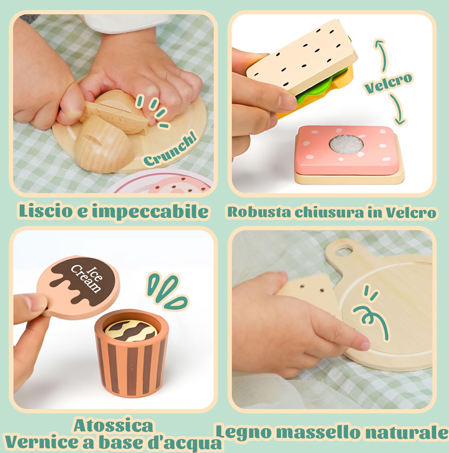 Set da picnic per bambini con servizio da tè per bambini, giocattolo da dessert – giocattolo in legno e da giardino per bambini e ragazze