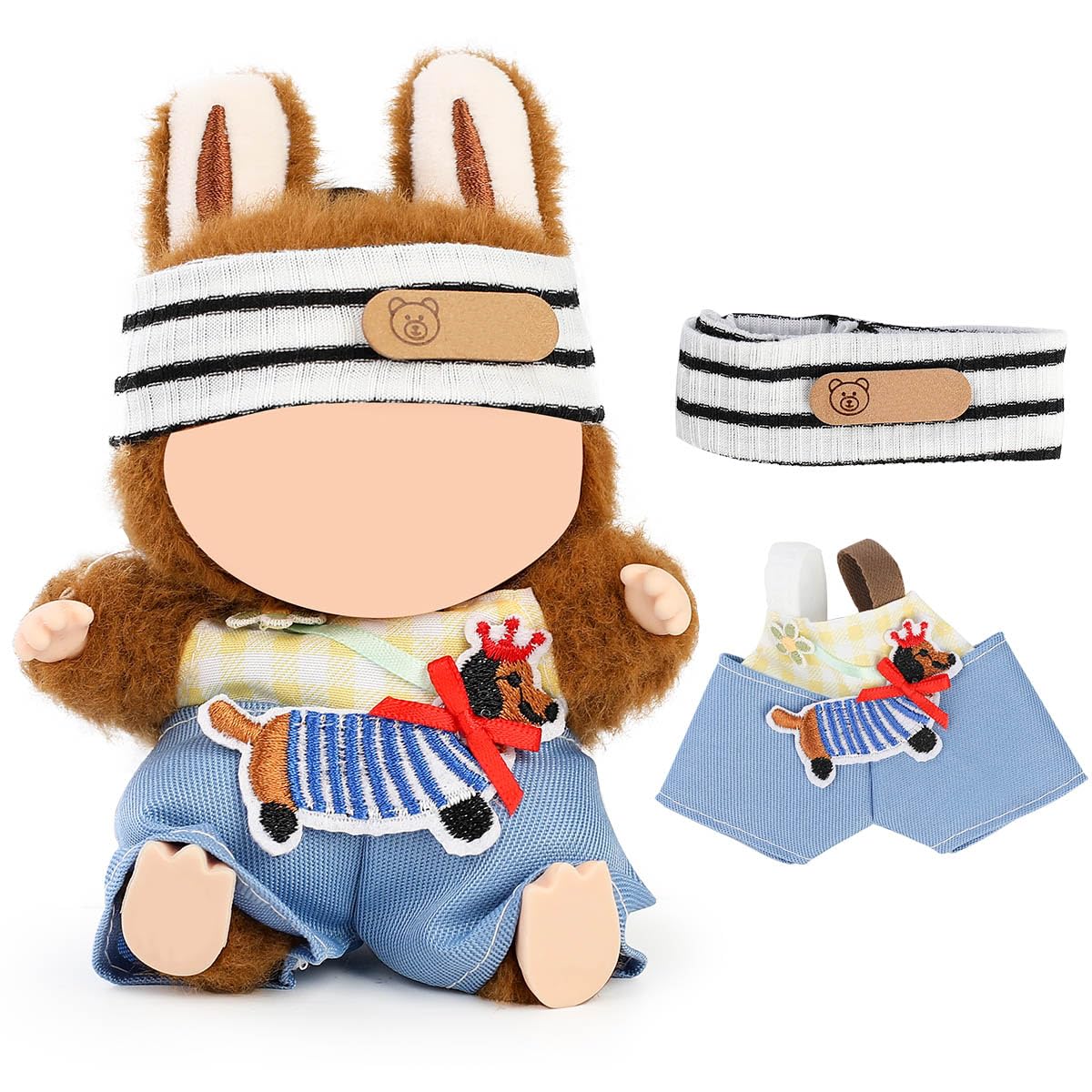 XMBYGY Doll Clothes for Labubu(NO Doll), for 17/15cm Plush Dolls, Clothing Suit Toy Figurine Outfit Set Dress Up with Kawaii Style Accessories, Multicolour Overall and Cute Hat or Headwear (LB103)