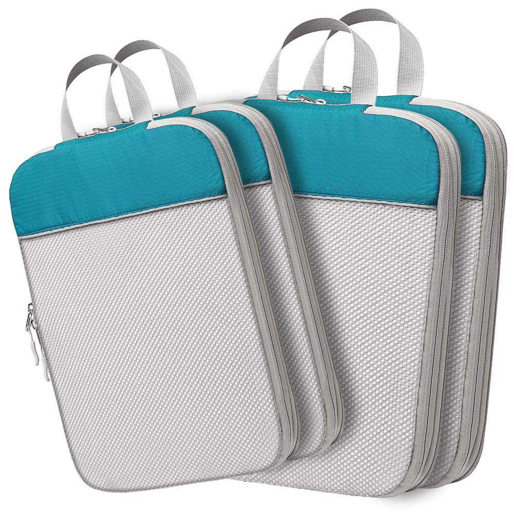 Compression Packing Cubes, Lifinity 4 Pack Expandable Luggage Organizers Travel Cubes for Packing with Durable Zipper and Mesh Top,2 Large + 2 Medium (Blue)