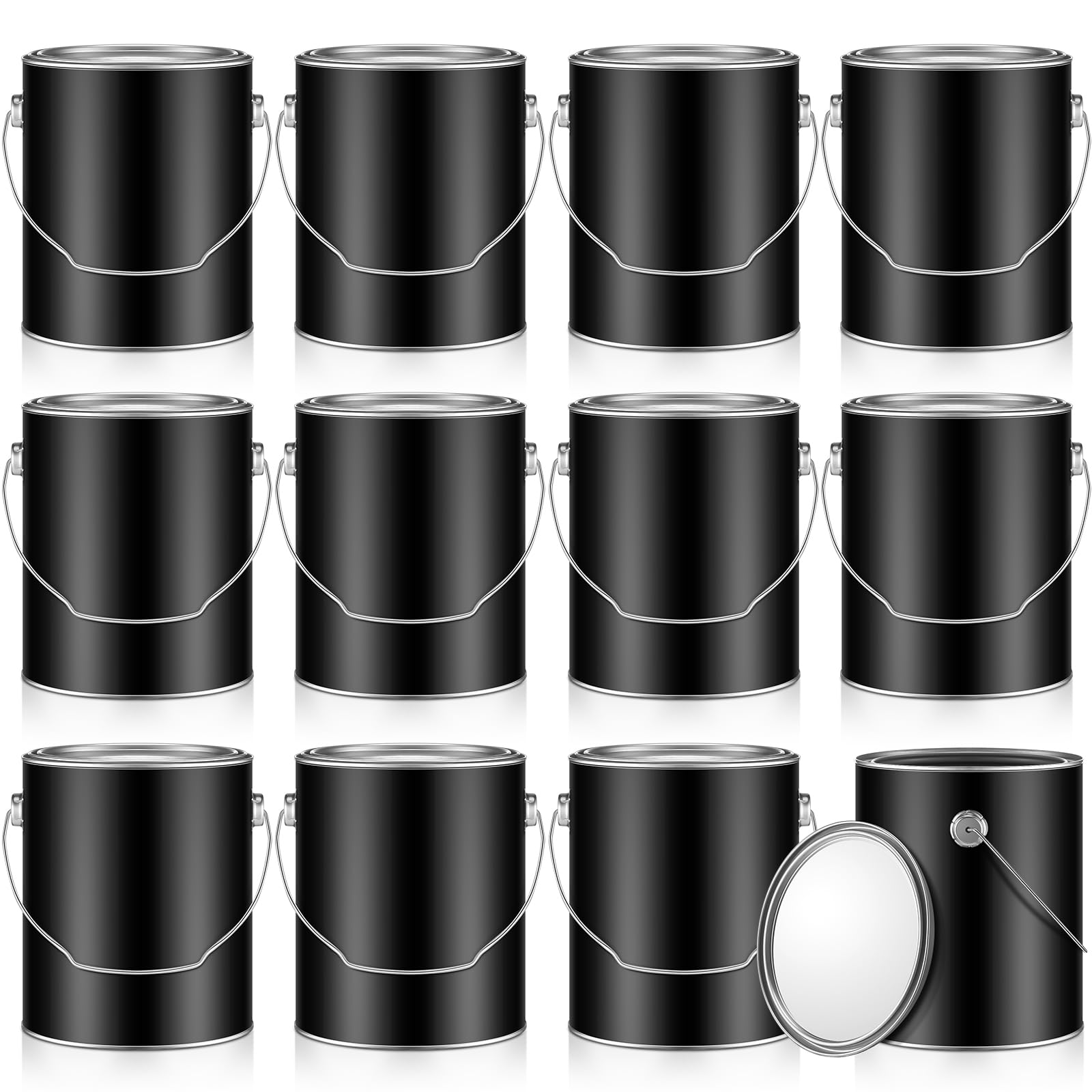 Uiifan 1 Gallon Empty Paint Cans with Lids Metal Paint Buckets with Handle for Varnish Craft DIY Art Supply Storage(Black,12 Pcs)