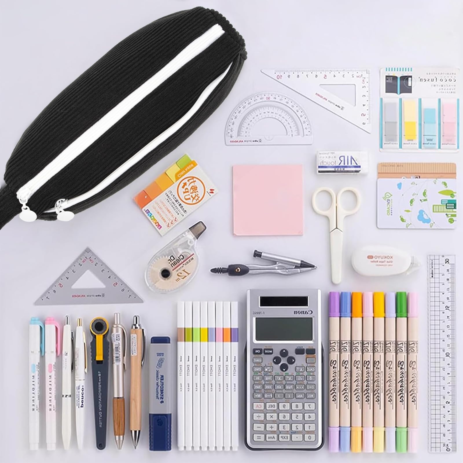 Vinuwu Pencil Case Corduroy Cute Pencil Pouch Aesthetic Pencilcase with Practical Zip Makeup Bag Stationery Pouch for School Teenage Boys Girls (Black) - Image 4