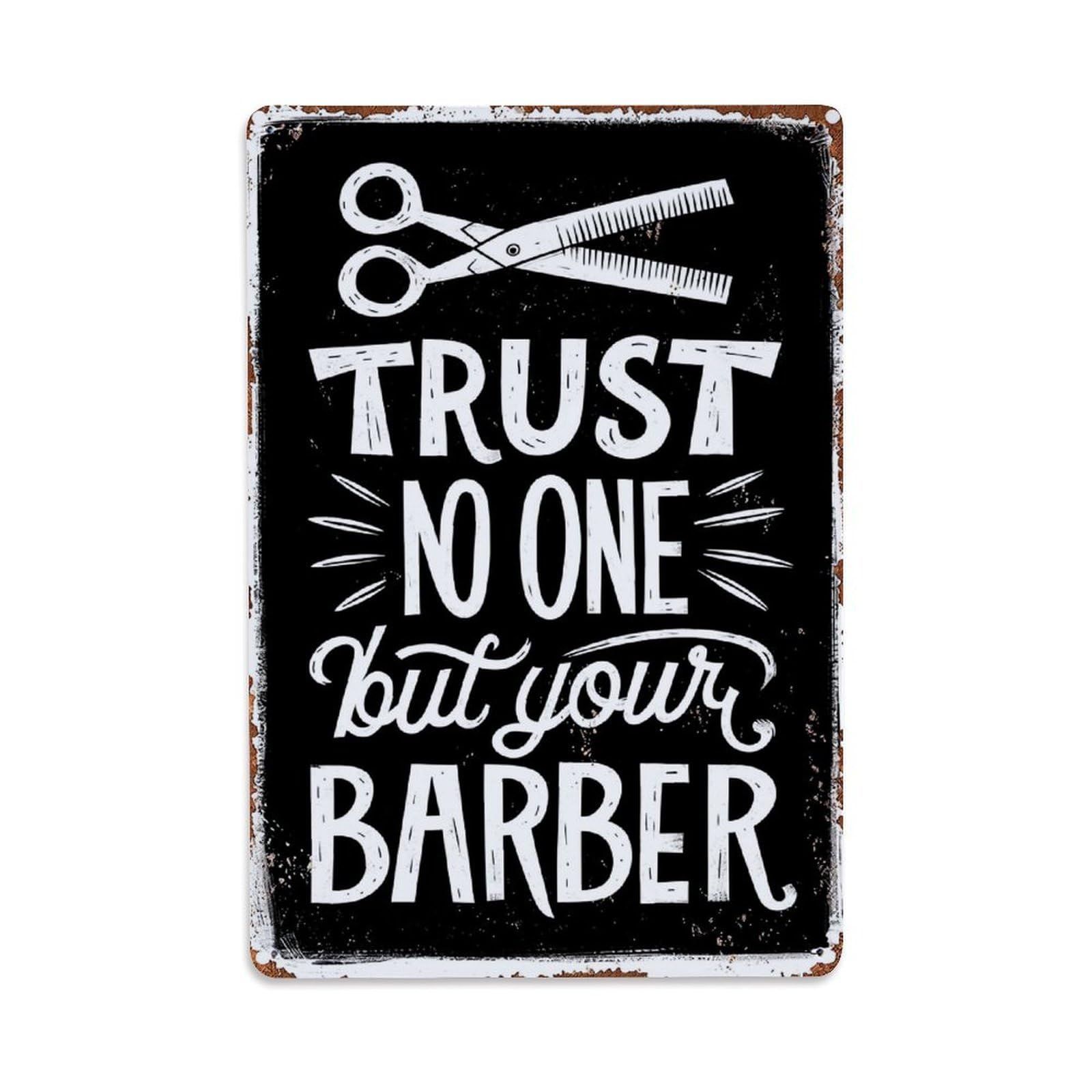 Jdfenggu Vintage Trust No One But Your Barber Retro Metal Tin Sign, Decor Art Poster For Bar, Home, Man Cave, Kitchen, Laundry Room Gift 8X12inch