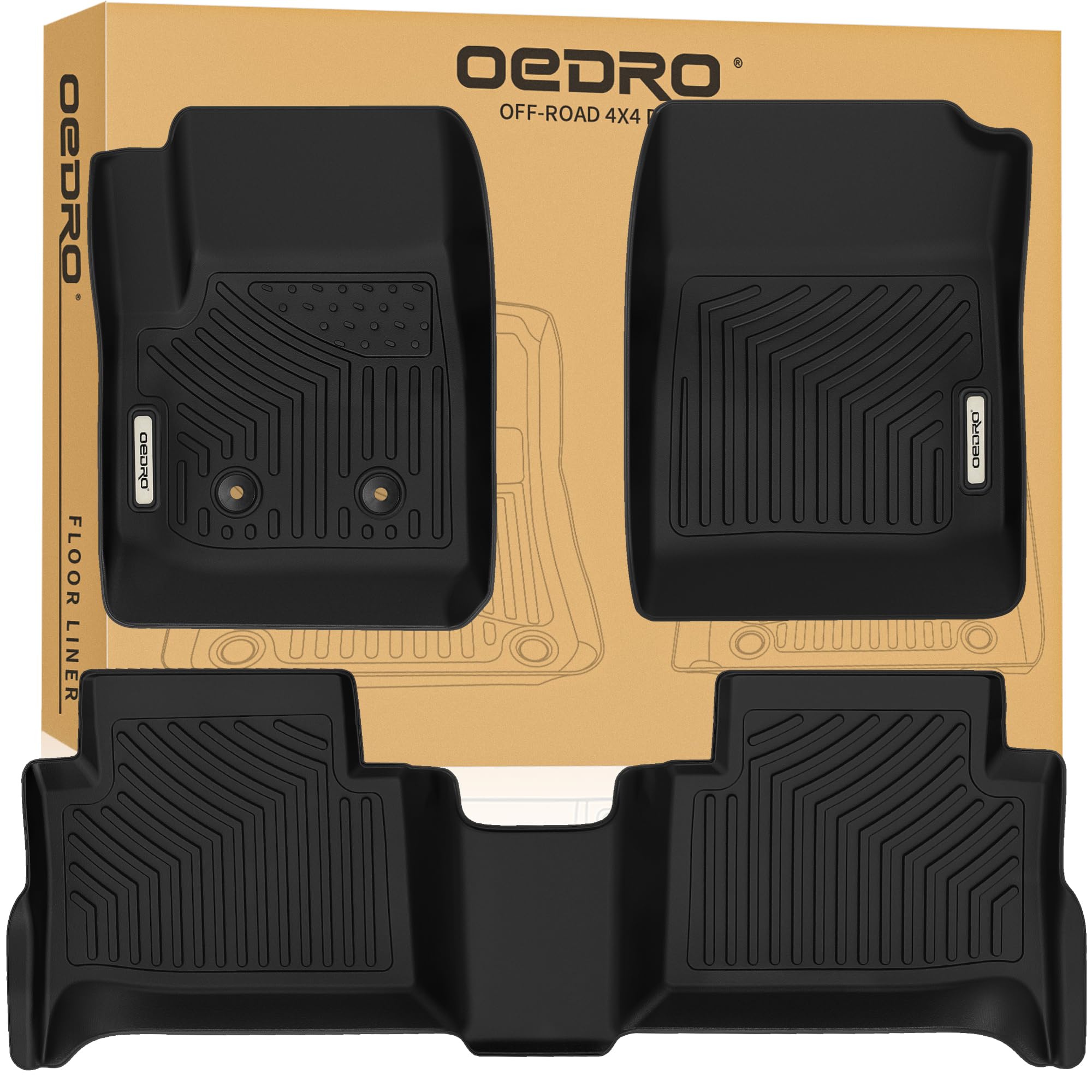 OEDRO Floor Mats Fit for 2015-2022 Chevy Colorado Crew Cab/GMC Canyon Crew Cab, Unique Black TPE All-Weather Guard Includes 1st and 2nd Row: Front, Rear, Full Set Liners