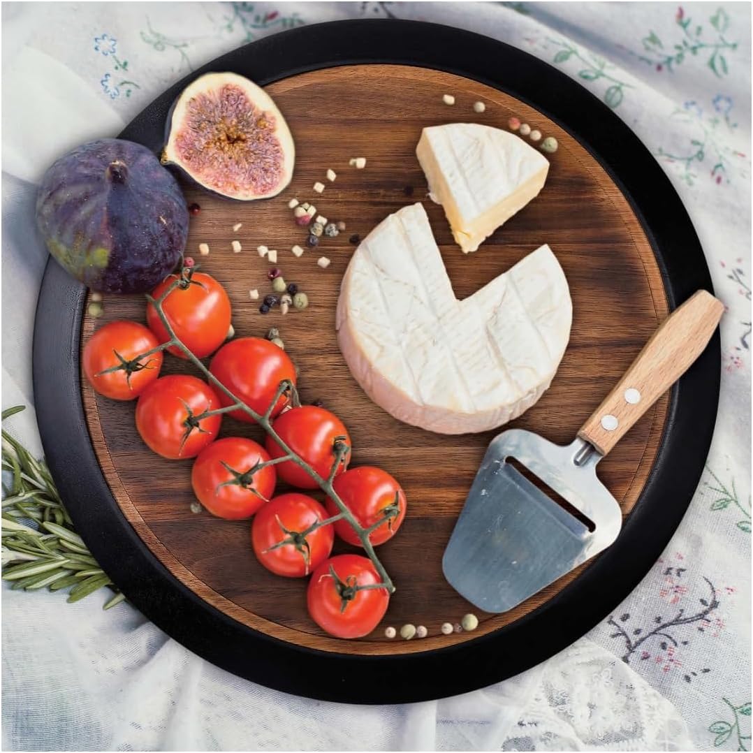 18" Large Lazy Susan Acacia Solid Wood with Chalkboard Edge for Labeling for Dining Serving Chacuterie Board Cheese Board Spice Candle Holder Vanity or Kitchen Organizer for Everyday or Party
